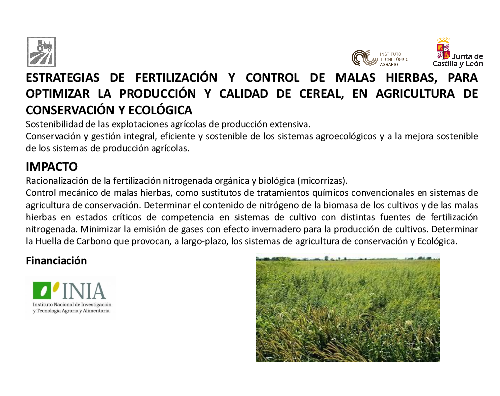 Estrategias de fertilización y control de malas hierbas para optimizar la producción y calidad de cereal en agricultura de conservación y ecológica